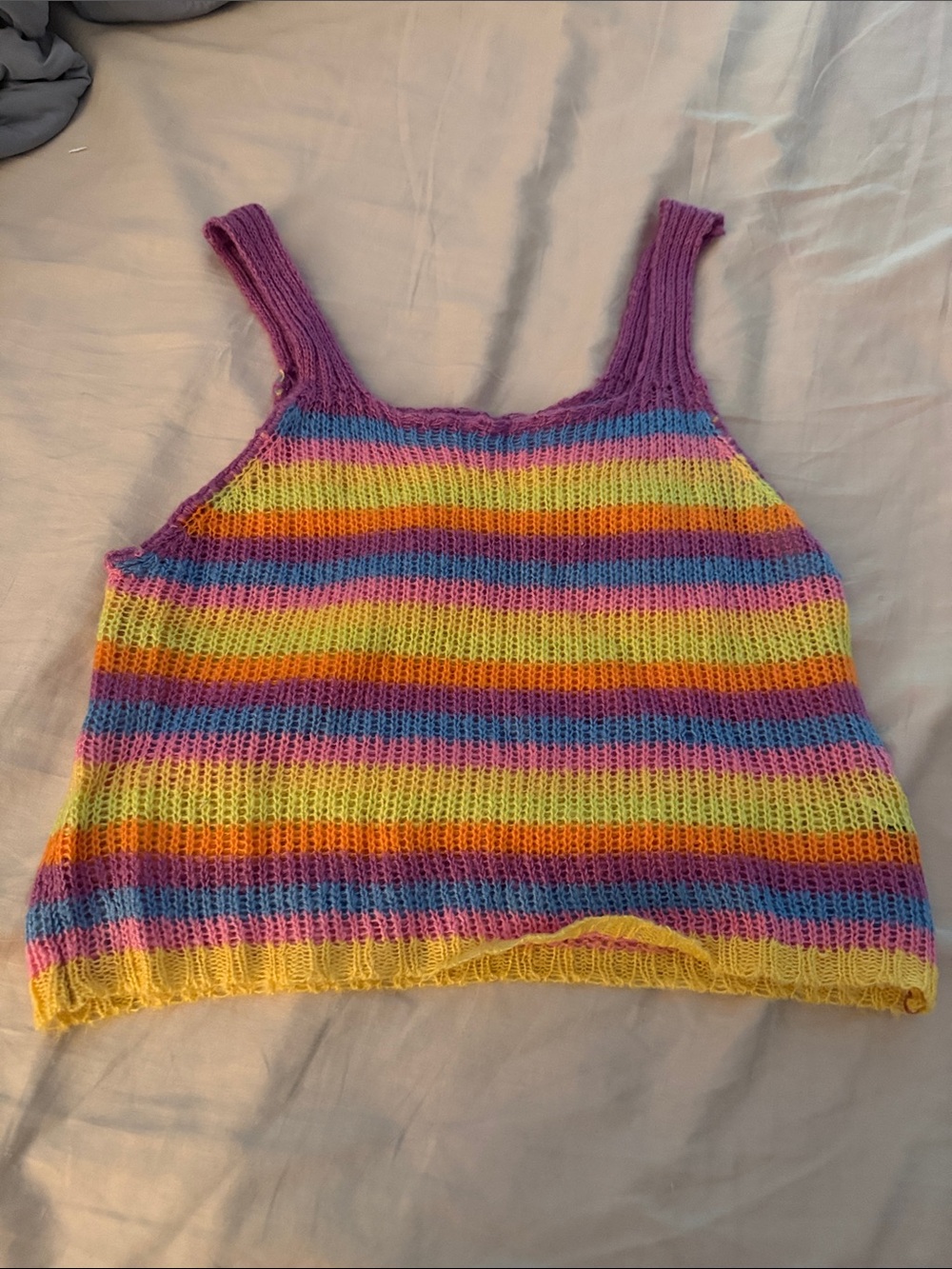 Striped Rainbow Knit Tank Top - Purple, Yellow, Pink, Blue, Orange
